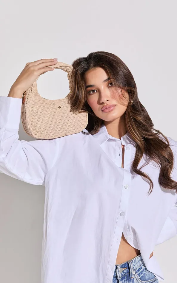 Showpo Indigo Shoulder Bag In Sand Faux Raffia Women Bags