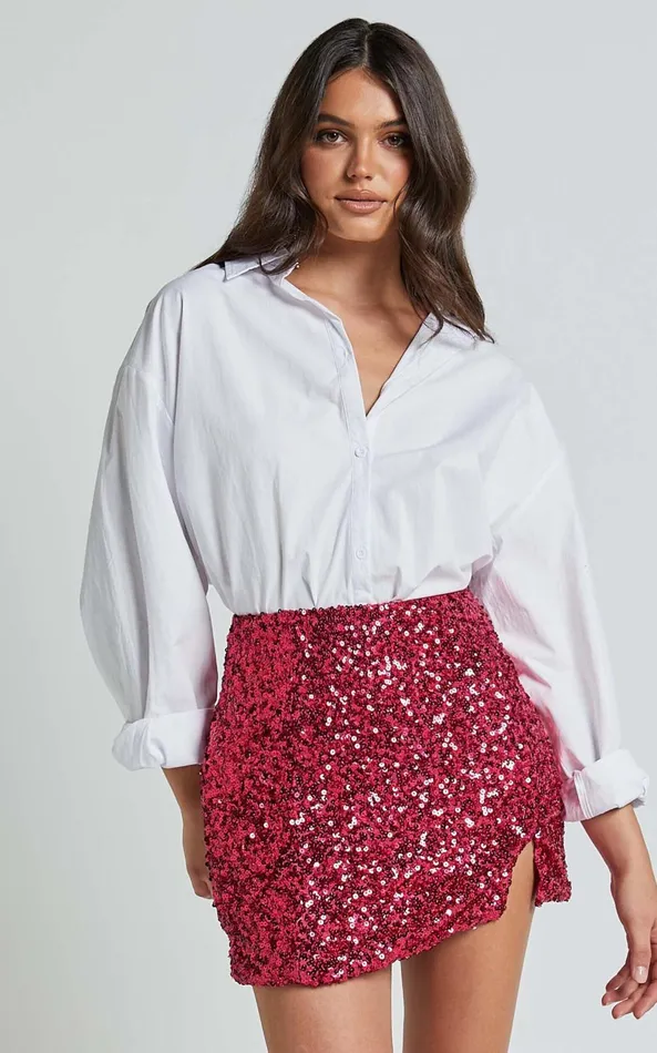 Showpo Ingrid Mini Skirt 8211 Sequin Skirt In Fuchsia Women Skirts