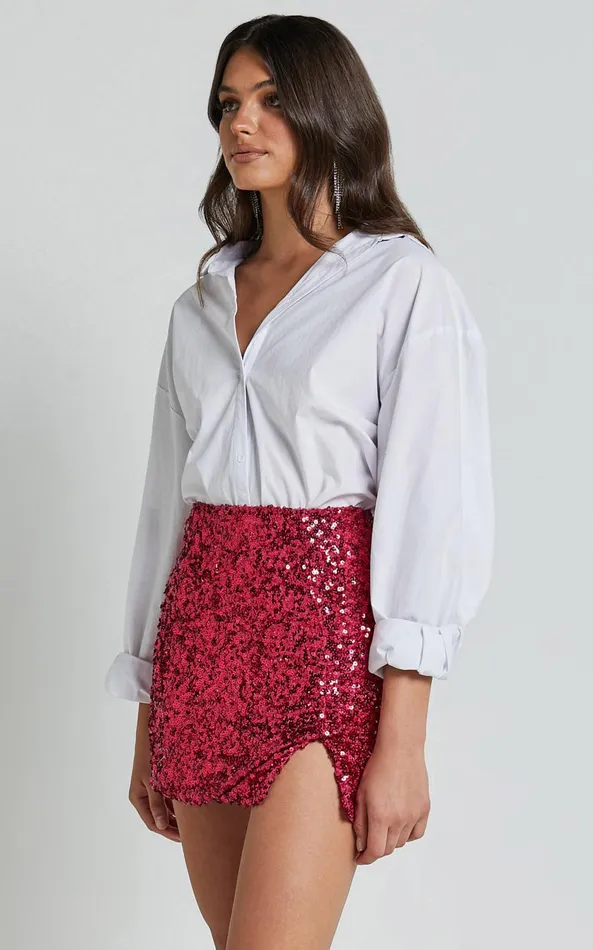Showpo Ingrid Mini Skirt 8211 Sequin Skirt In Fuchsia Women Skirts