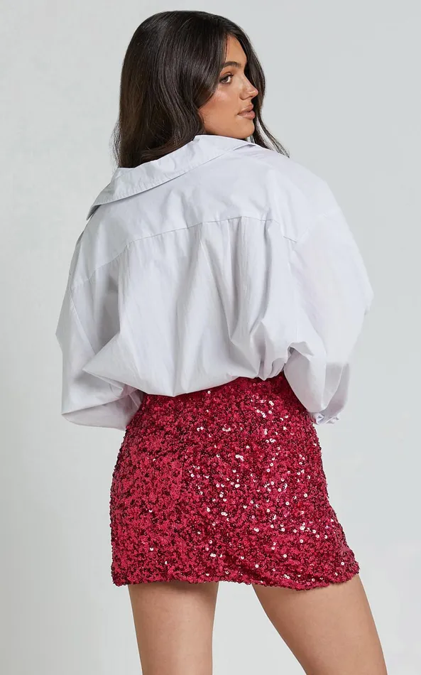 Showpo Ingrid Mini Skirt 8211 Sequin Skirt In Fuchsia Women Skirts