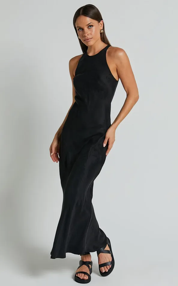 Showpo Irvine Midi Dress 8211 Racer Neck Slip Dress In Black Women Dresses
