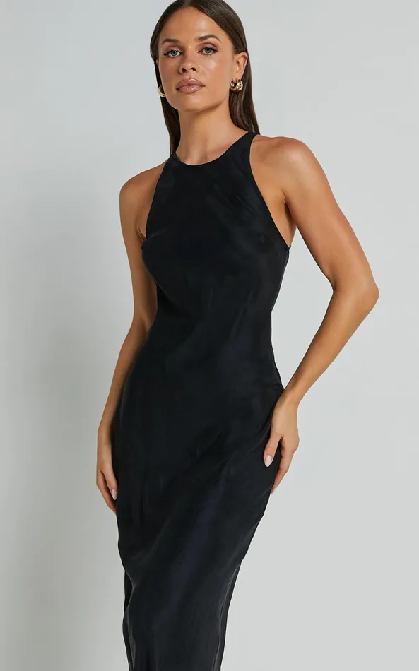 Showpo Irvine Midi Dress 8211 Racer Neck Slip Dress In Black Women Dresses