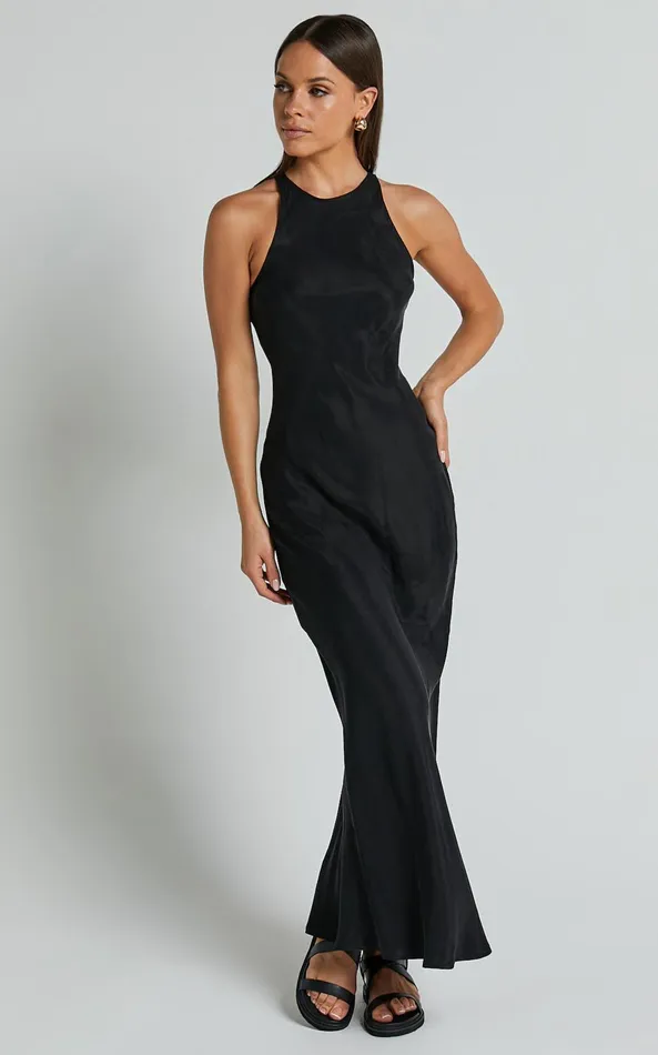 Showpo Irvine Midi Dress 8211 Racer Neck Slip Dress In Black Women Dresses