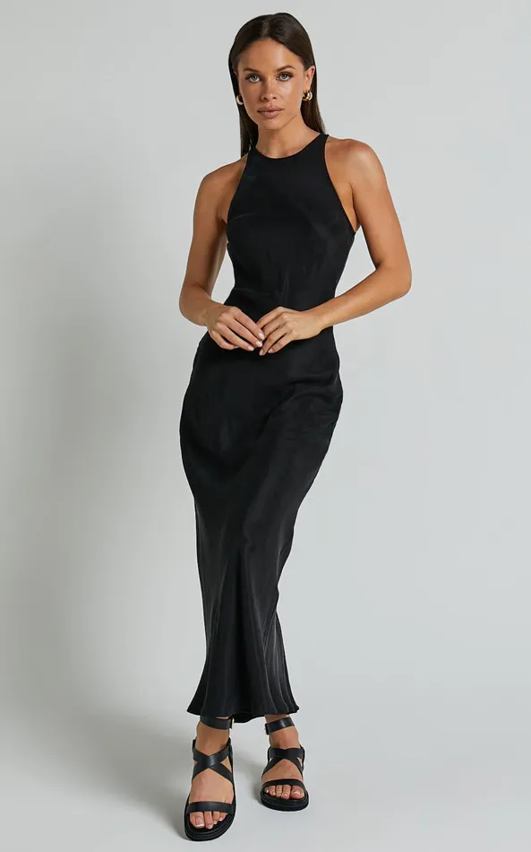 Showpo Irvine Midi Dress 8211 Racer Neck Slip Dress In Black Women Dresses