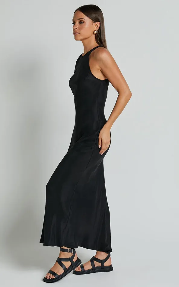Showpo Irvine Midi Dress 8211 Racer Neck Slip Dress In Black Women Dresses