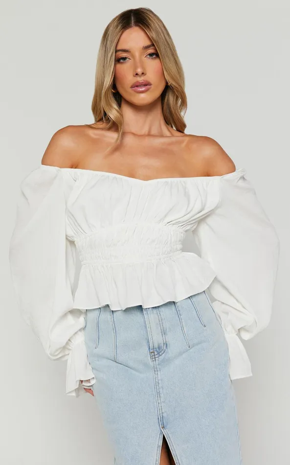 Showpo Isa Top 8211 Long Sleeve Elastic Detail Ruched Waist Top In White Women Tops Showpo Isa Top 8211 Long Sleeve Elastic Detail Ruched Waist Top In White Women Tops