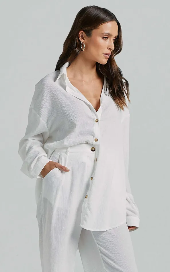 Showpo Isabeau Shirt 8211 Relaxed Oversized Shirt In White Women Tops