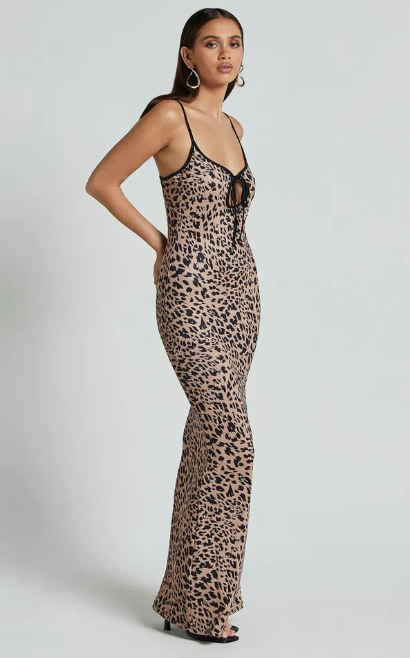 Showpo Isabel Midi Dress 8211 Slip Dress With Key Hole Detail In Leopard Women Dresses