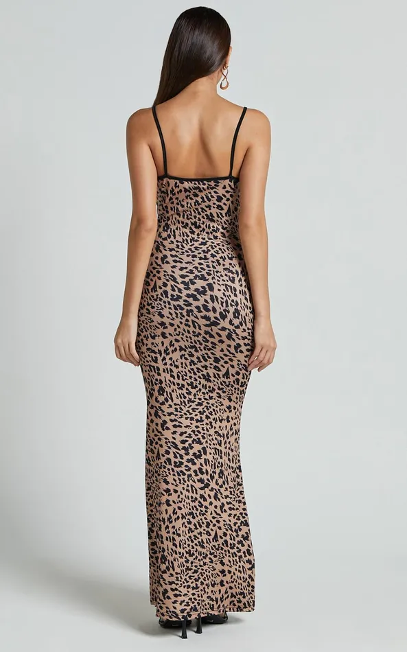 Showpo Isabel Midi Dress 8211 Slip Dress With Key Hole Detail In Leopard Women Dresses