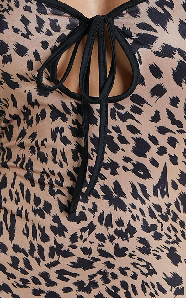 Showpo Isabel Midi Dress 8211 Slip Dress With Key Hole Detail In Leopard Women Dresses