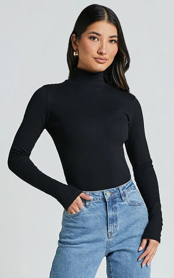 Showpo Isabela Bodysuit 8211 High Neck Long Sleeve Ribbed Bodysuit In Black Women Tops Showpo Isabela Bodysuit 8211 High Neck Long Sleeve Ribbed Bodysuit In Black Women Tops