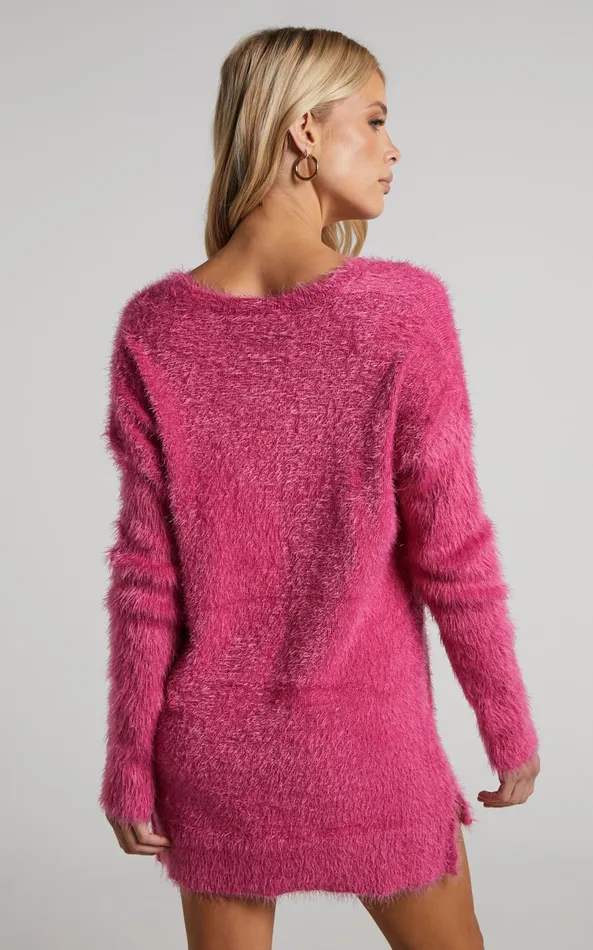 Showpo Ishani Sweater 8211 Oversized V Neck Sweater In Pink Women Knitwear