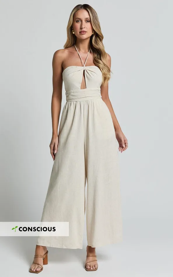 Showpo Isla Jumpsuit 8211 Linen Look Halter Neck Jumpsuit In Beige Women Jumpsuits Showpo Isla Jumpsuit 8211 Linen Look Halter Neck Jumpsuit In Beige Women Jumpsuits