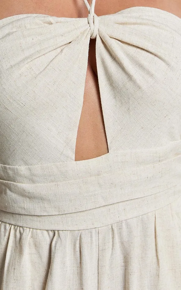 Showpo Isla Jumpsuit 8211 Linen Look Halter Neck Jumpsuit In Beige Women Jumpsuits