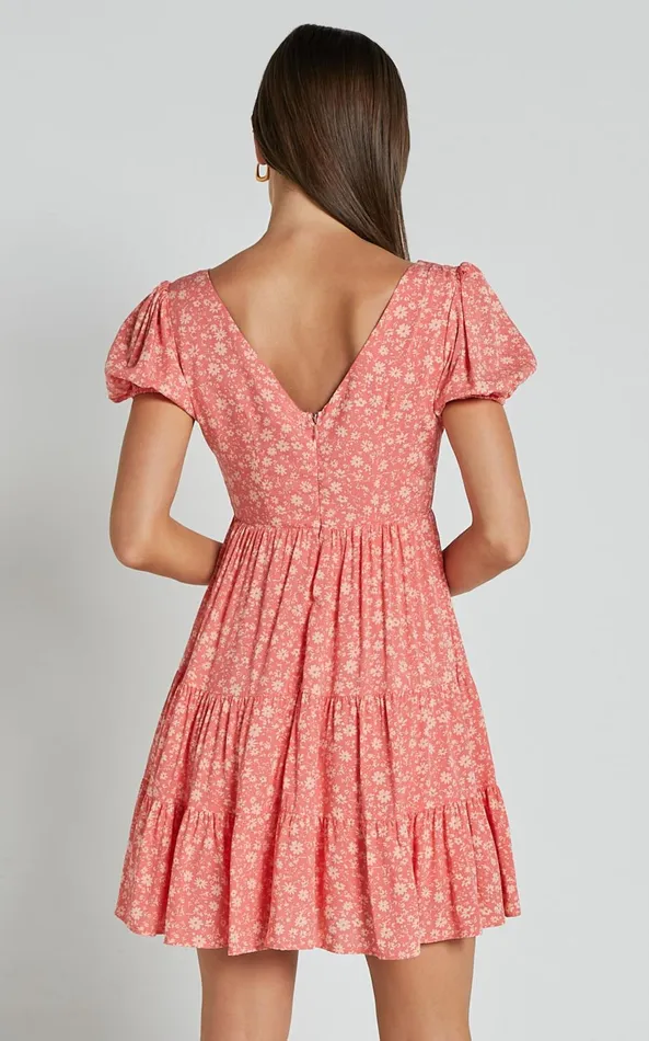 Showpo Isla Mini Dress 8211 V Neck Tiered Dress In Coral Floral Women Dresses