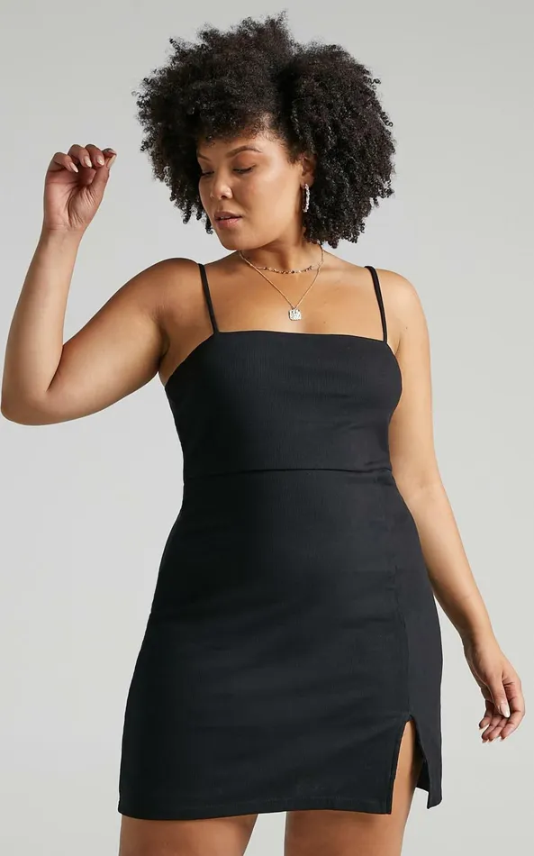 Showpo Island Babe Split Mini Dress In Black Women Curve Clothes