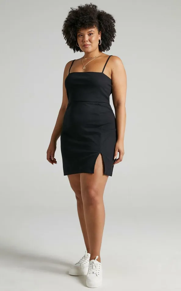 Showpo Island Babe Split Mini Dress In Black Women Curve Clothes