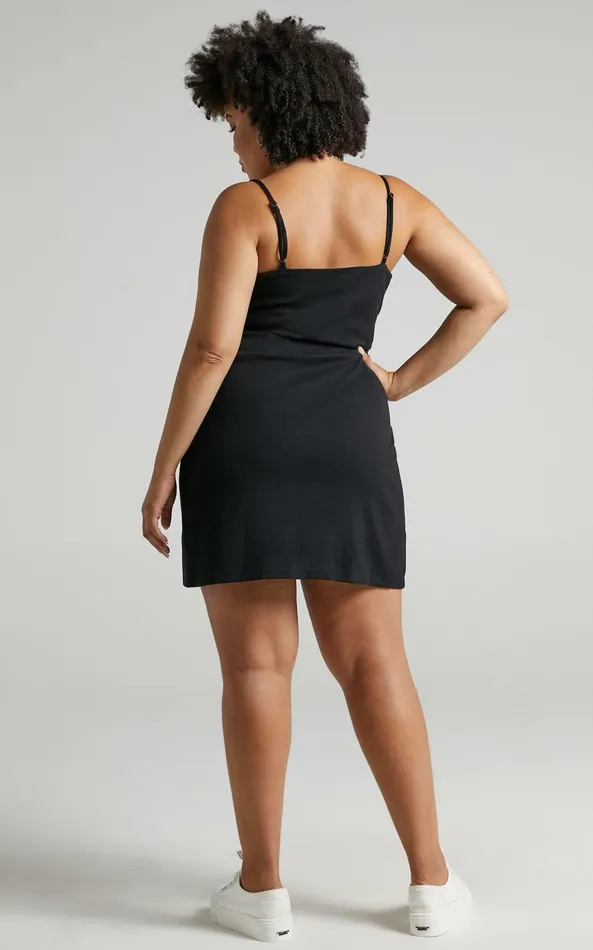Showpo Island Babe Split Mini Dress In Black Women Curve Clothes