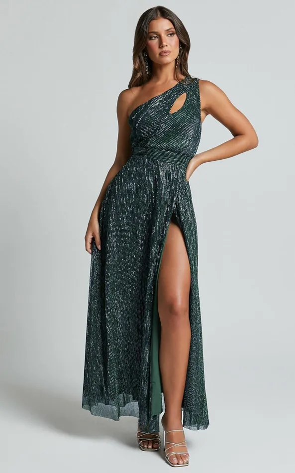Showpo Isra Maxi Dress 8211 Lurex Slit Cut Out One Shoulder Dress In Emerald Women Dresses Showpo Isra Maxi Dress 8211 Lurex Slit Cut Out One Shoulder Dress In Emerald Women Dresses