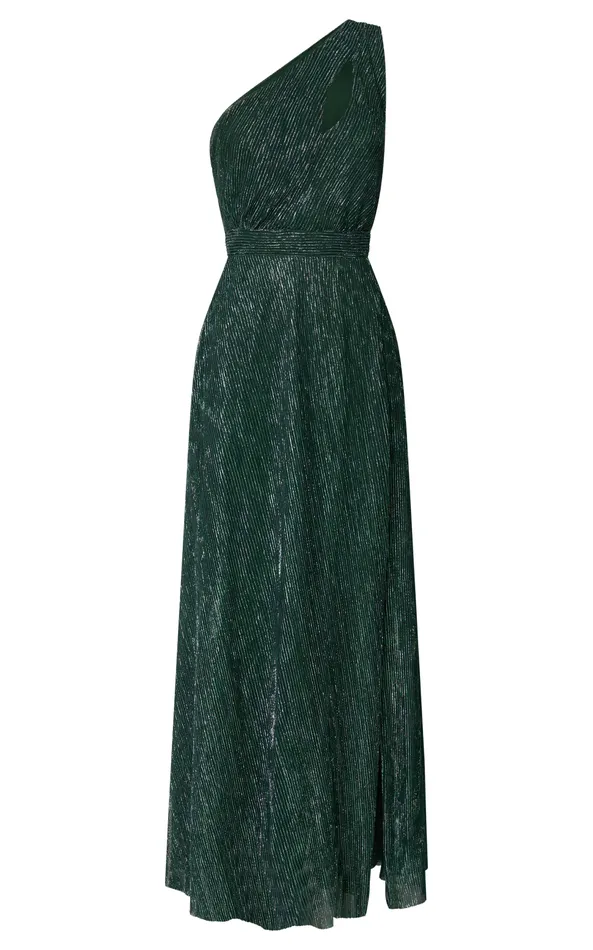 Showpo Isra Maxi Dress 8211 Lurex Slit Cut Out One Shoulder Dress In Emerald Women Dresses