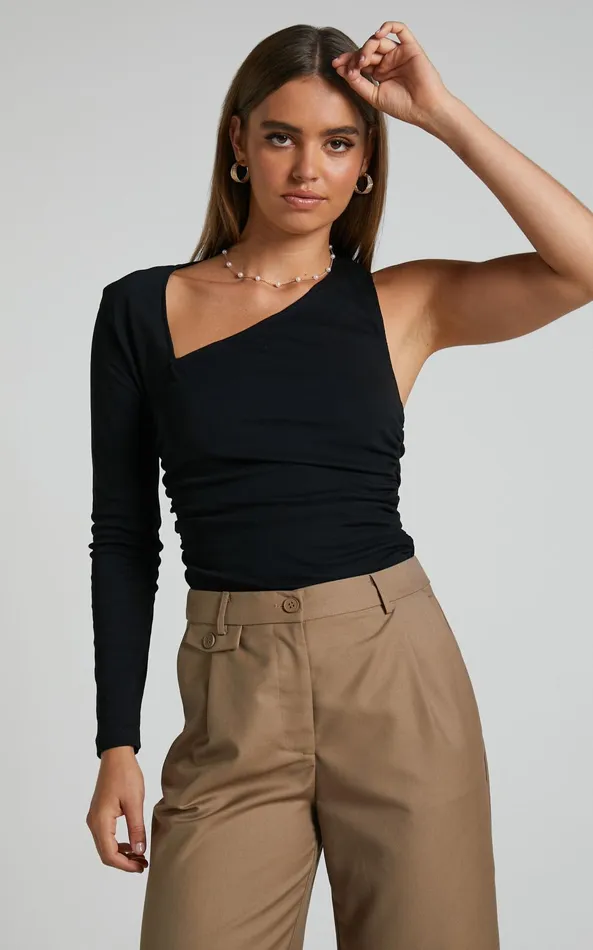 Showpo Itali Top 8211 Asymmetrical One Shoulder Sleeve Top In Black Women Tops Showpo Itali Top 8211 Asymmetrical One Shoulder Sleeve Top In Black Women Tops
