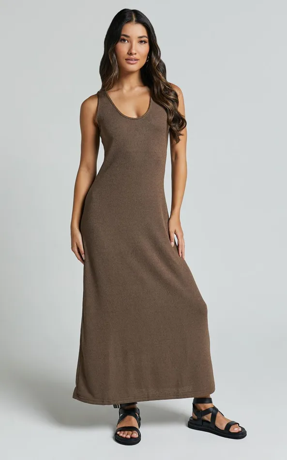 Showpo Ivi Midi Dress 8211 Scoop Neck Slip Dress In Chocolate Women Dresses