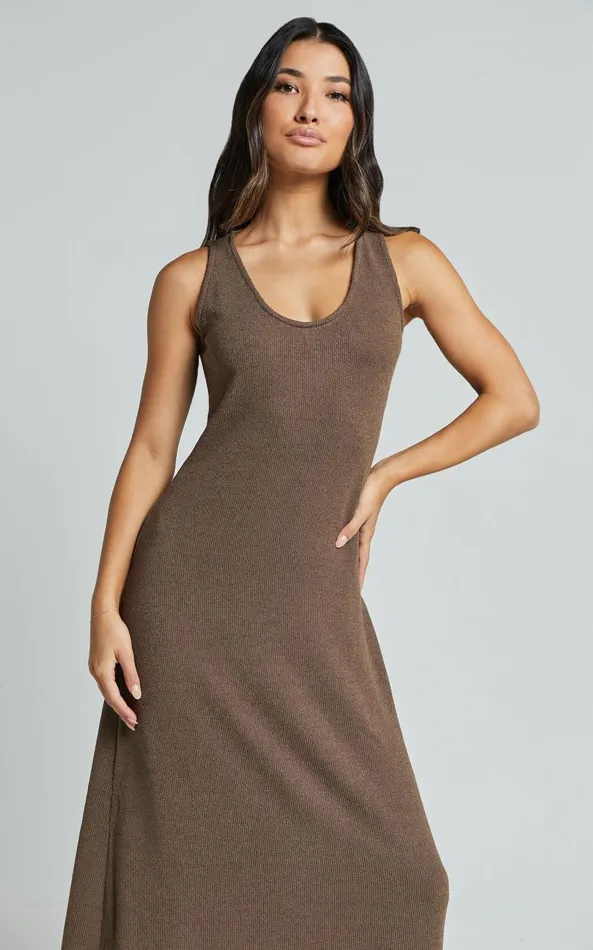 Showpo Ivi Midi Dress 8211 Scoop Neck Slip Dress In Chocolate Women Dresses