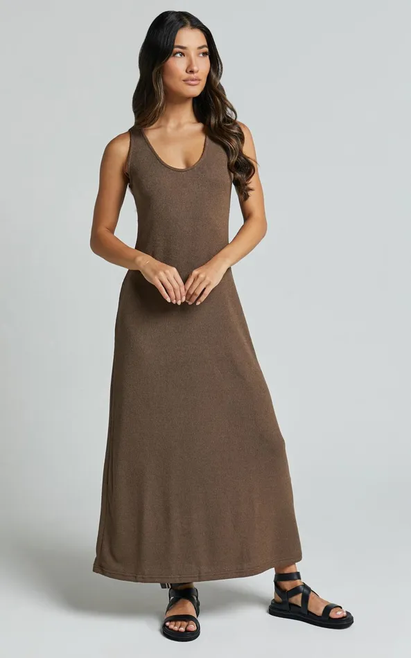 Showpo Ivi Midi Dress 8211 Scoop Neck Slip Dress In Chocolate Women Dresses