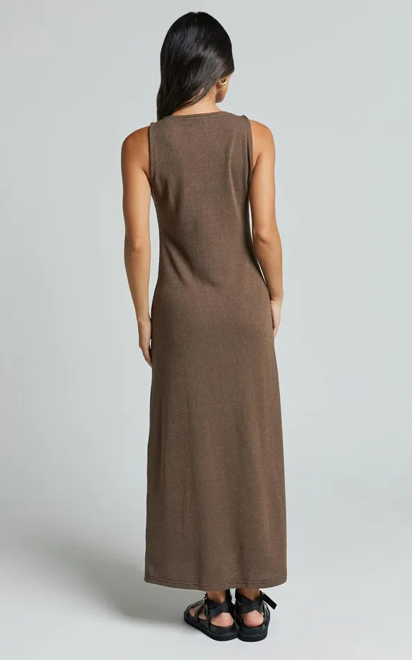 Showpo Ivi Midi Dress 8211 Scoop Neck Slip Dress In Chocolate Women Dresses