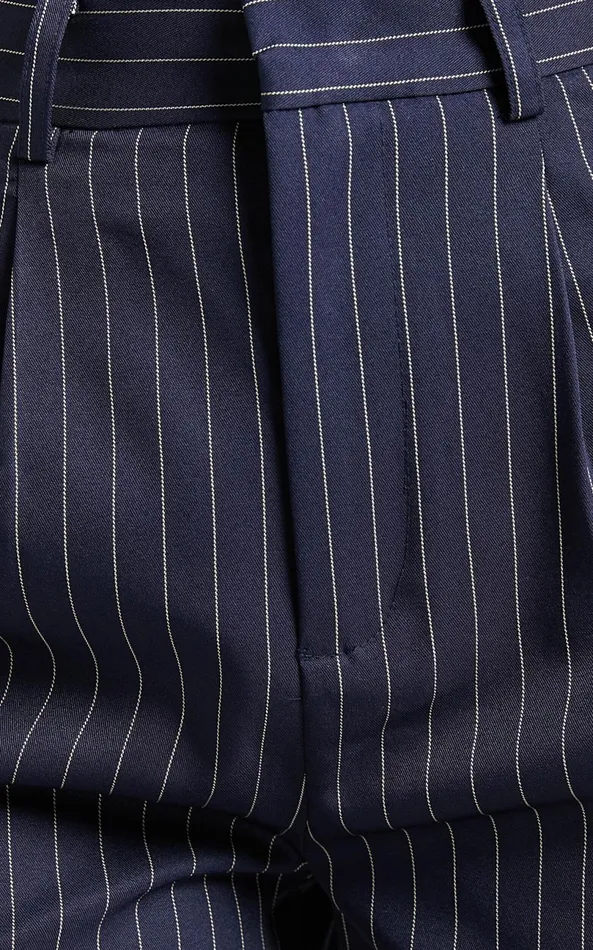 Showpo Iyah Pants 8211 High Waisted Tailored Pants In Navy Pinstripe Women Pants