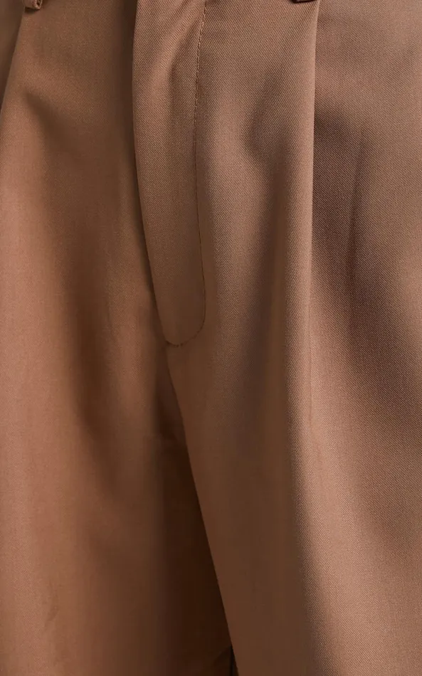 Showpo Izara Trousers 8211 Mid Rise Relaxed Straight Leg Tailored Trousers In Mocha Women Curve Clothes