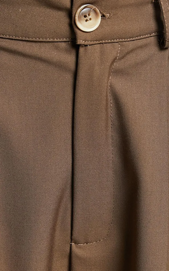 Showpo Izara Trousers 8211 Mid Rise Relaxed Straight Leg Tailored Trousers In Oak Women Pants