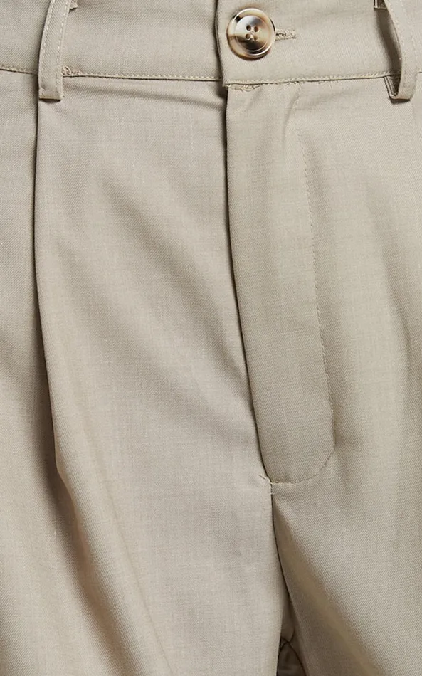 Showpo Izara Trousers 8211 Mid Rise Relaxed Straight Leg Tailored Trousers In Oatmeal Women Curve Clothes