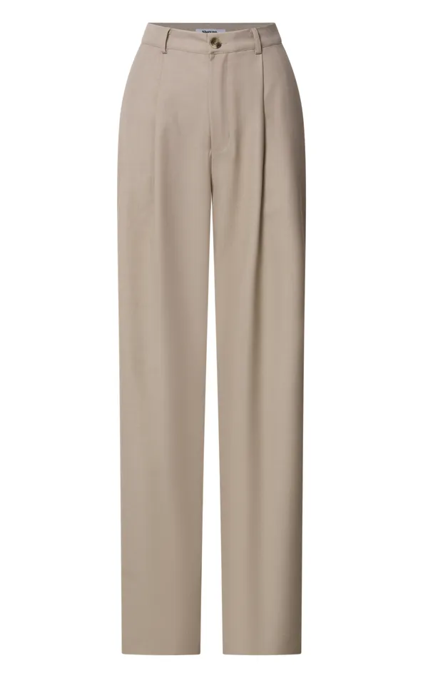 Showpo Izara Trousers 8211 Mid Rise Relaxed Straight Leg Tailored Trousers In Oatmeal Women Curve Clothes