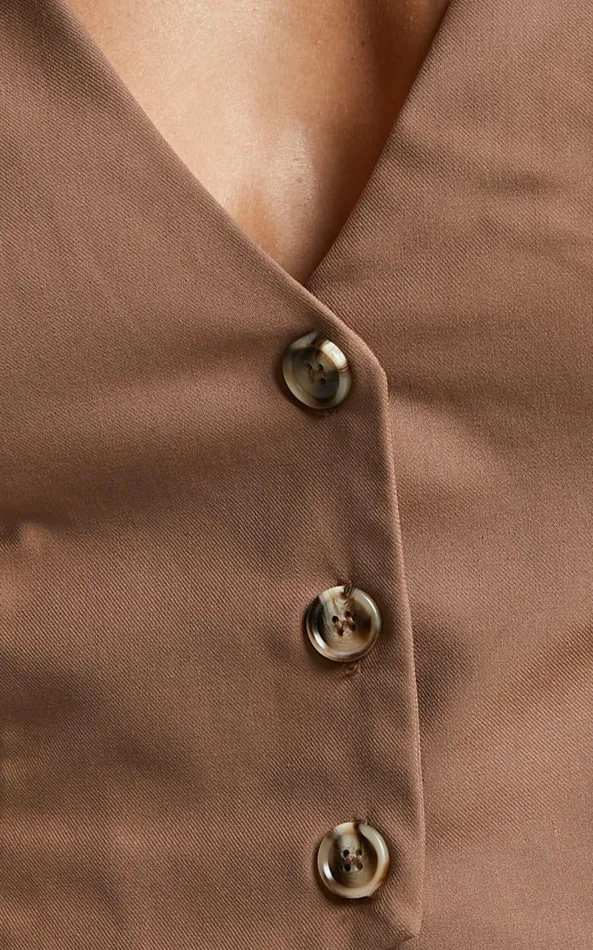 Showpo Izara Vest 8211 V Neck Button Up Cropped Vest In Mocha Women Curve Clothes