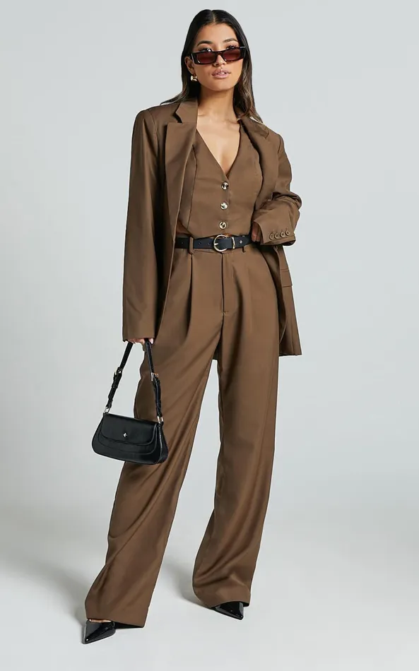 Showpo Izara Vest 8211 V Neck Button Up Cropped Vest In Oak Women Tops