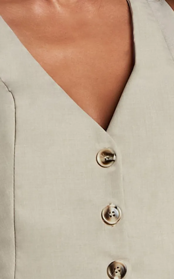 Showpo Izara Vest 8211 V Neck Button Up Cropped Vest In Oatmeal Women Curve Clothes