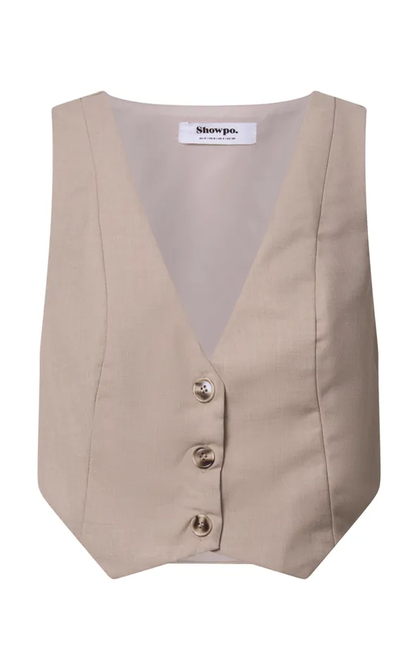 Showpo Izara Vest 8211 V Neck Button Up Cropped Vest In Oatmeal Women Curve Clothes