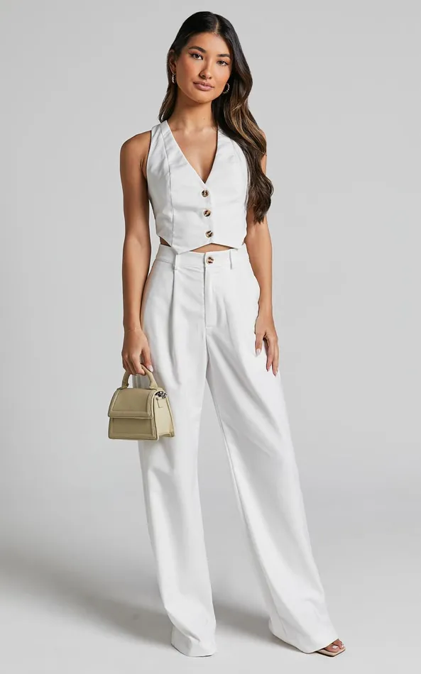 Showpo Izara Vest 8211 V Neck Button Up Cropped Vest In Warm White Women Curve Clothes