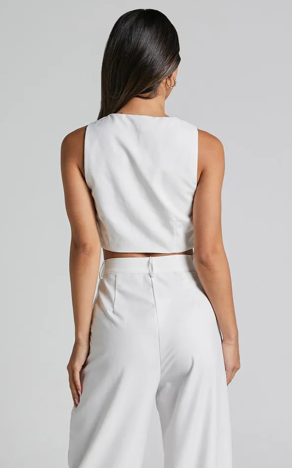 Showpo Izara Vest 8211 V Neck Button Up Cropped Vest In Warm White Women Curve Clothes