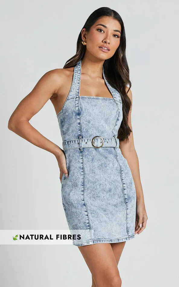 Showpo Izolda Mini Dress 8211 Halter Neck Belted Bodycon Denim Dress In Light Blue Acid Wash Women Dresses Showpo Izolda Mini Dress 8211 Halter Neck Belted Bodycon Denim Dress In Light Blue Acid Wash Women Dresses
