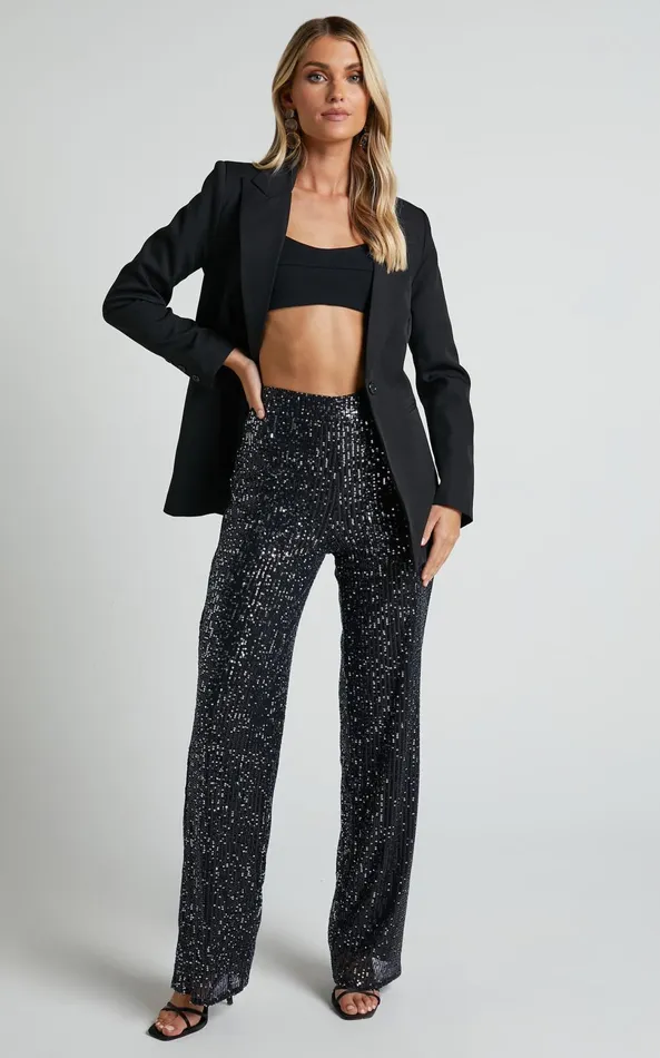 Showpo Izzie Pant 8211 Sequin High Waisted Straight Leg Pant In Black Women Pants Showpo Izzie Pant 8211 Sequin High Waisted Straight Leg Pant In Black Women Pants
