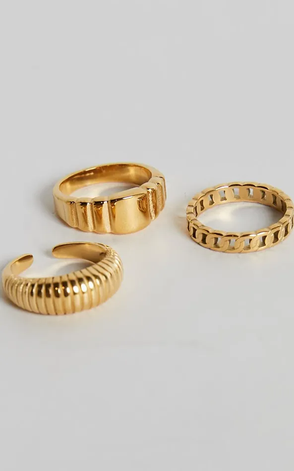 Showpo Jacintha Rings 8211 3 Pack Ring Set In Gold Women Rings