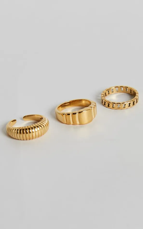 Showpo Jacintha Rings 8211 3 Pack Ring Set In Gold Women Rings
