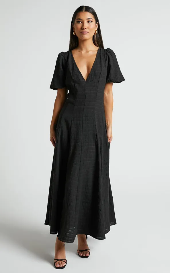 Showpo Jackelyn Midi Dress 8211 Puff Sleeve V Neck Dress In Black Women Dresses Showpo Jackelyn Midi Dress 8211 Puff Sleeve V Neck Dress In Black Women Dresses