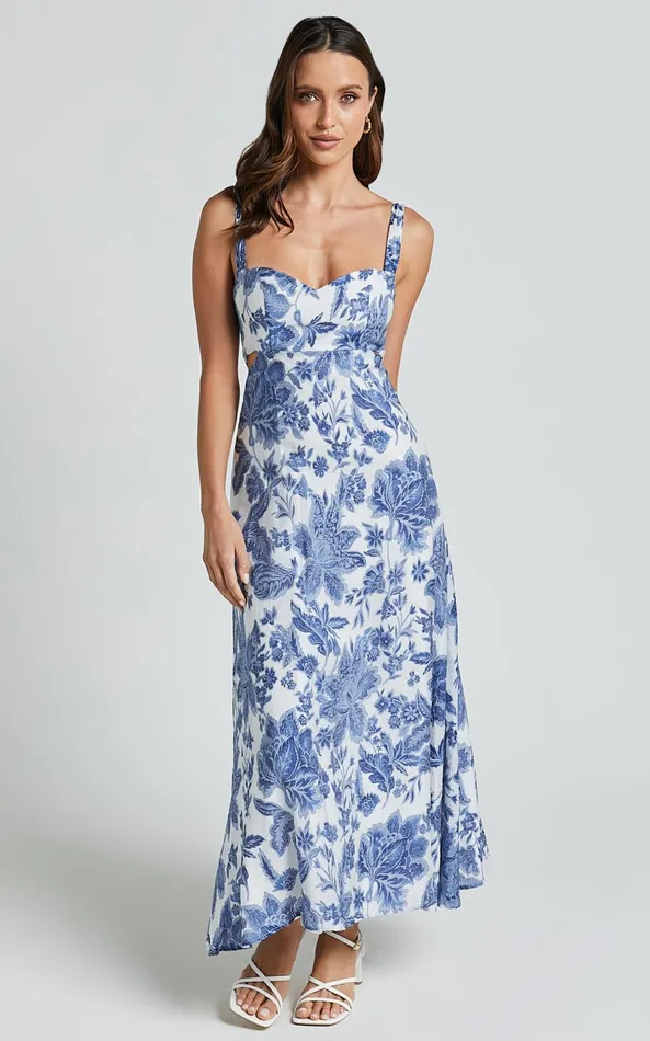 Showpo Jackleyn Midi Dress 8211 Sweetheart A Line Dress In Blue Floral Women Dresses Showpo Jackleyn Midi Dress 8211 Sweetheart A Line Dress In Blue Floral Women Dresses