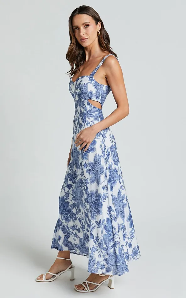 Showpo Jackleyn Midi Dress 8211 Sweetheart A Line Dress In Blue Floral Women Dresses
