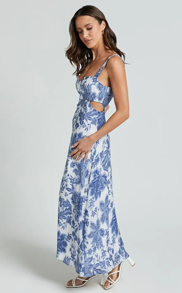 Showpo Jackleyn Midi Dress 8211 Sweetheart A Line Dress In Blue Floral Women Dresses