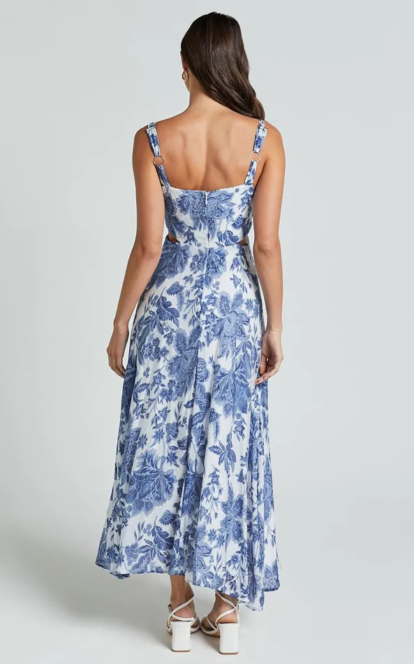 Showpo Jackleyn Midi Dress 8211 Sweetheart A Line Dress In Blue Floral Women Dresses