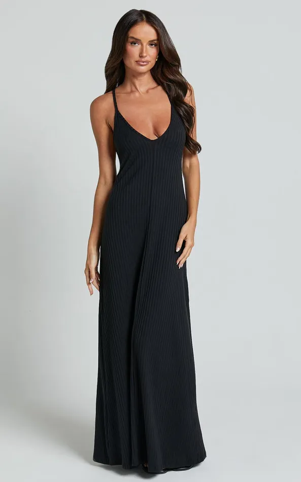 Showpo Jacky Midi Dress 8211 Strappy Plunge Cross Back Tie A Line Dress In Black Women Dresses